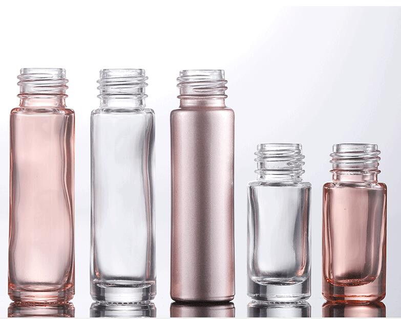 5db 5ml 10ml rózsaszín/átlátszó/magyott vastag üvegtekercs illóolajon üres parfümös flakon görgős golyó tartós utazó flakonok