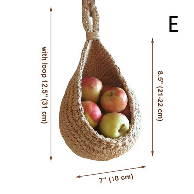 Висяща на стена кошница за зеленчуци и плодове Естествена плетена кошница с плодове Кухненска маса Висяща на стена кошница за съхранение Сух рафт
