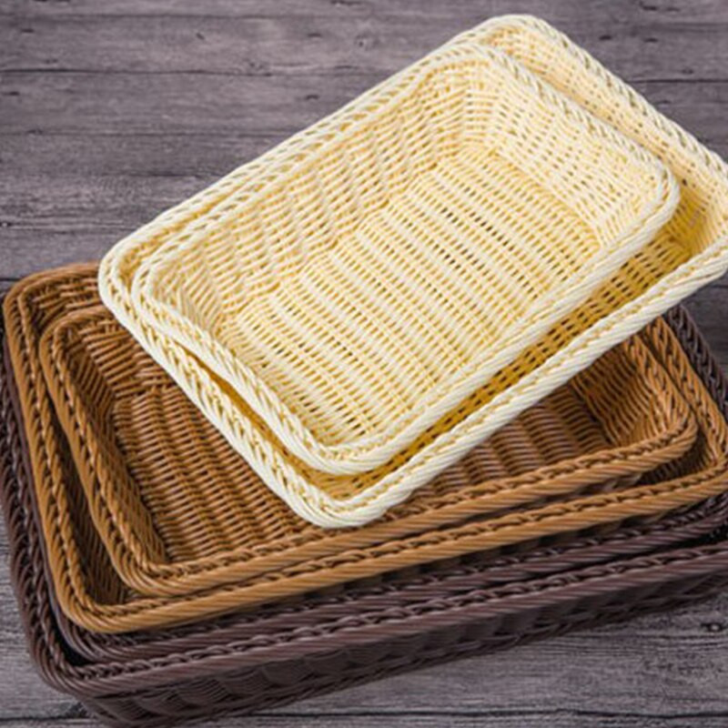 Rattan téglalap alakú kosár bevásárlókosár, szőtt asztali gyümölcskosár