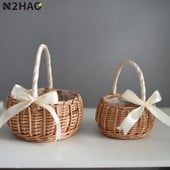 1PCS Ръчно изработена плетена кошница с цветя Ръчни плетени декоративни кошници за пикник за съхранение на домашни съдове Органайзер Консумативи