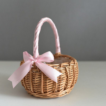 1PCS Ръчно изработена плетена кошница с цветя Ръчни плетени декоративни кошници за пикник за съхранение на домашни съдове Органайзер Консумативи