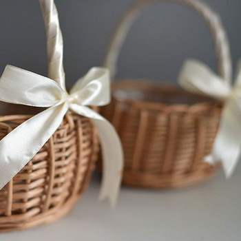 1PCS Ръчно изработена плетена кошница с цветя Ръчни плетени декоративни кошници за пикник за съхранение на домашни съдове Органайзер Консумативи