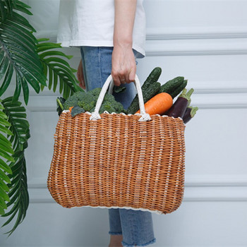 Ръчно изработена кошница с дръжка Къмпинг кошница за пикник за вино Цветя Пазаруване Хампер за съхранение Кухненски органайзер Начало Декор WWO66