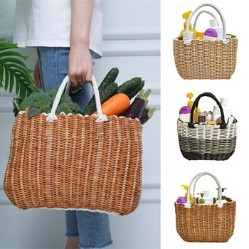 Χειροποίητο καλάθι με λαβή Camping Picnic Basket for Wine Flower Shopping Storage Hamper Kitchen Organizer Home Decor WWO66