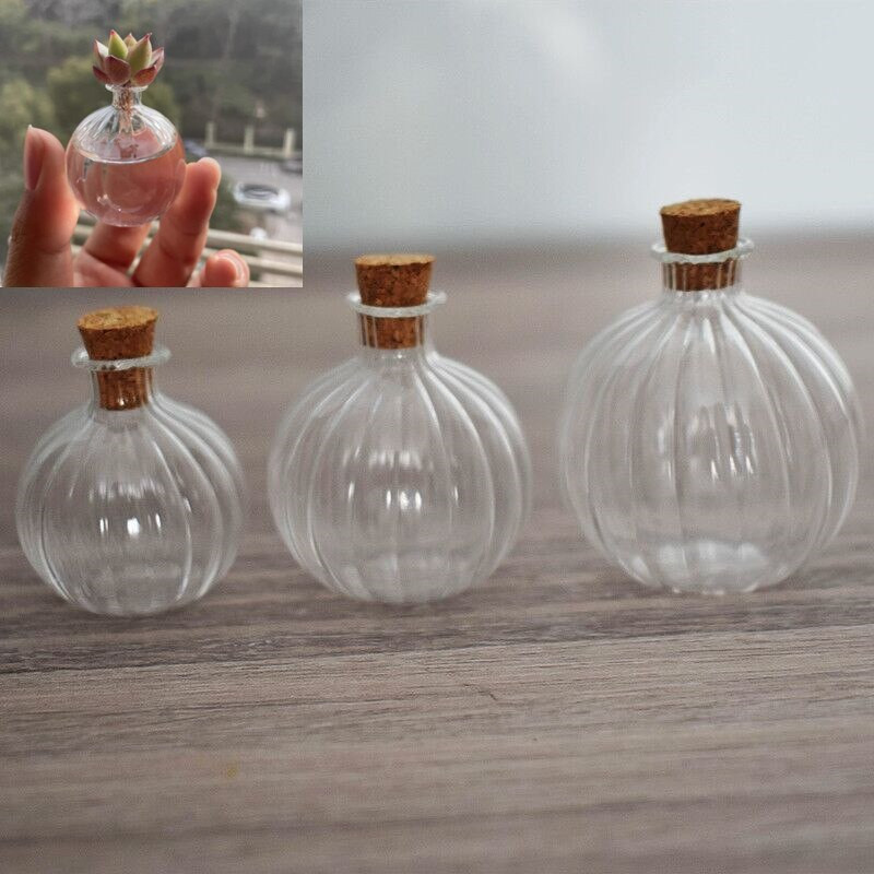 3X kreatív átlátszó csíkos üvegváza kívánságüveg Lucky fiola parafa ékszertartókkal, ajándékok készítése, babaház dekoráció