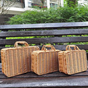 Винтидж преносим ръчно изработен куфар от ратан Тъкан летен бохемски стил Дамска чанта в кутия Модна квадратна плажна чанта