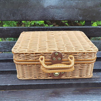 Винтидж преносим ръчно изработен куфар от ратан Тъкан летен бохемски стил Дамска чанта в кутия Модна квадратна плажна чанта