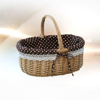 Ръчно тъкана чанта за пикник Кошница за подаръци Плетена кошница за съхранение Вътрешна кошница за спално бельо за използване за съхранение Размер S (основен цвят червен кариран плат