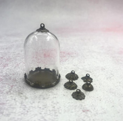 5db/tétel 35x25mm Átlátszó üreges üvegcső bronz/arany/ezüst alap gyöngyökkel kupakkészlet üveg fiolák függő üvegüveg lelet