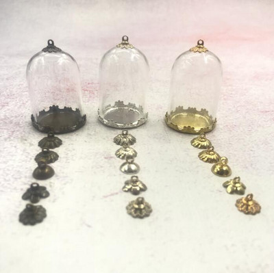 5db/tétel 35x25mm Átlátszó üreges üvegcső bronz/arany/ezüst alap gyöngyökkel kupakkészlet üveg fiolák függő üvegüveg lelet