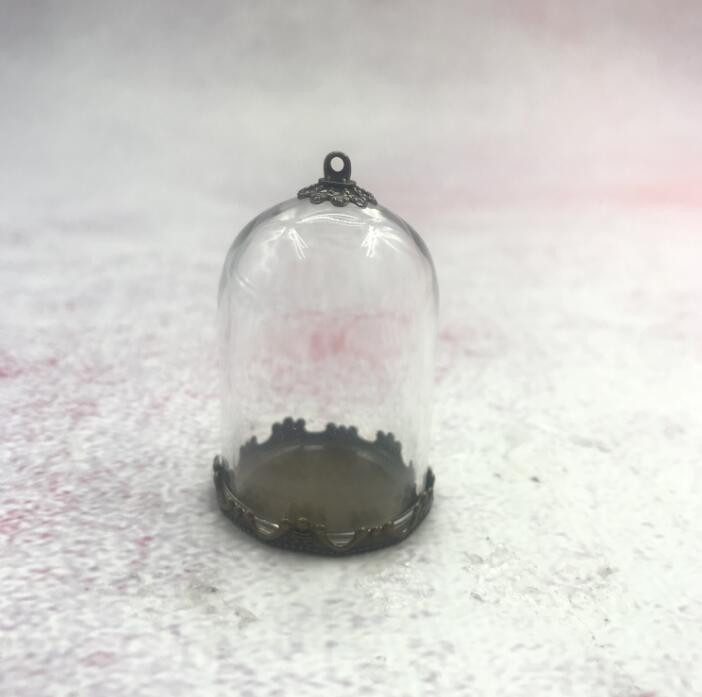 5db/tétel 35x25mm Átlátszó üreges üvegcső bronz/arany/ezüst alap gyöngyökkel kupakkészlet üveg fiolák függő üvegüveg lelet