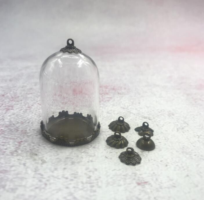 5db/tétel 35x25mm Átlátszó üreges üvegcső bronz/arany/ezüst alap gyöngyökkel kupakkészlet üveg fiolák függő üvegüveg lelet