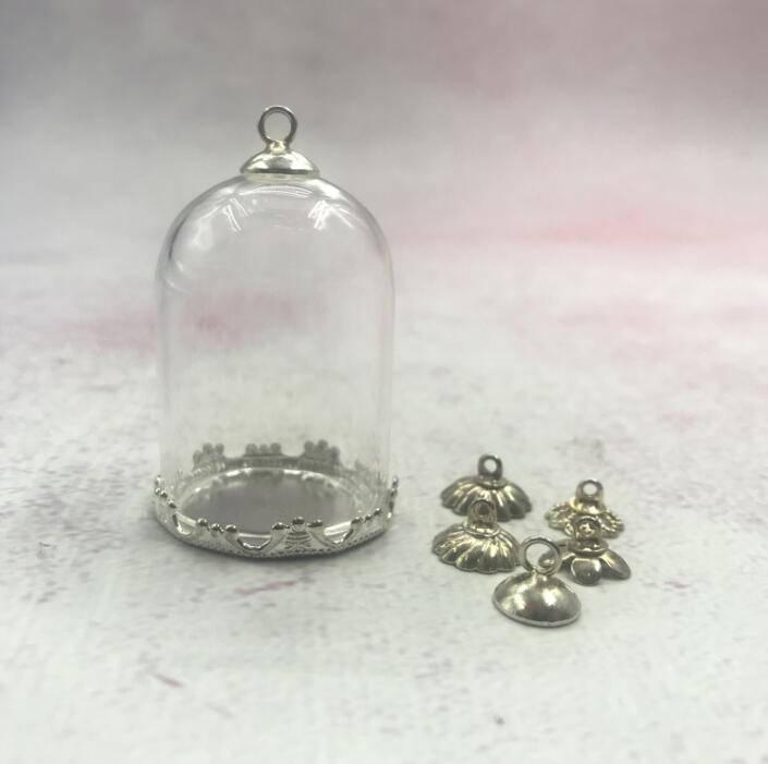 5db/tétel 35x25mm Átlátszó üreges üvegcső bronz/arany/ezüst alap gyöngyökkel kupakkészlet üveg fiolák függő üvegüveg lelet