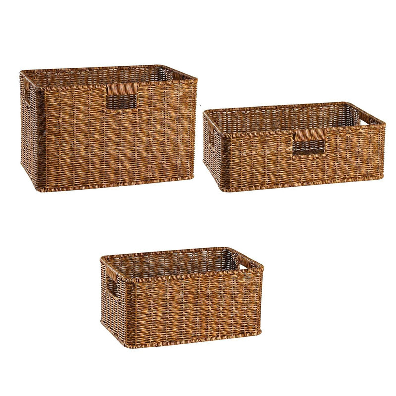 Ratten téglalap alakú dekoratív kosár fogantyúkkal, barna rendszerezéssel