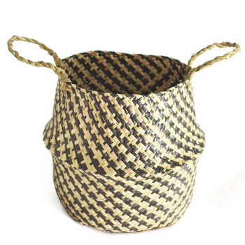 Многофункционални кошници за съхранение Ръчно изработени сламени плетени саксии за цветя Домашна градина Коремна кошница Сгъваем органайзер