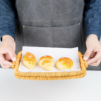 Χειροποίητος υφαντός στρογγυλός δίσκος καλαθιού από ρατάν με λαβή Ψωμί Πιατέλες αποθήκευσης τροφίμων Πιάτο για Πρωινό Σνακ Καφέ Τσάι