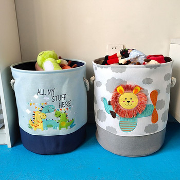 Бебешки играчки Кутия за съхранение Платнена кошница Сладък анимационен лъв Жираф Кошница за съхранение за деца Кофа за мръсни дрехи Органайзер Чанта за пране