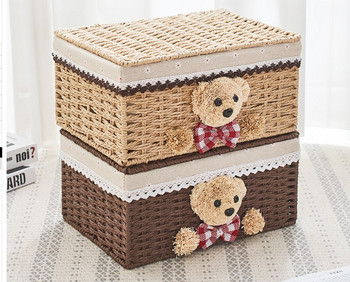 Creative Cute Bear Rattan Basket Desktop Sundries Toy Storage Organizer Κάλτσες Κουτί εσωρούχων Καλάθι για το σπίτι Διακοσμητικό ψάθινο καλάθι