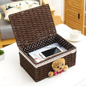 Creative Cute Bear Rattan Basket Desktop Sundries Toy Storage Organizer Κάλτσες Κουτί εσωρούχων Καλάθι για το σπίτι Διακοσμητικό ψάθινο καλάθι