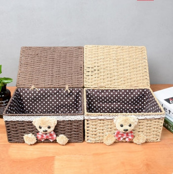 Creative Cute Bear Rattan Basket Desktop Sundries Toy Storage Organizer Κάλτσες Κουτί εσωρούχων Καλάθι για το σπίτι Διακοσμητικό ψάθινο καλάθι