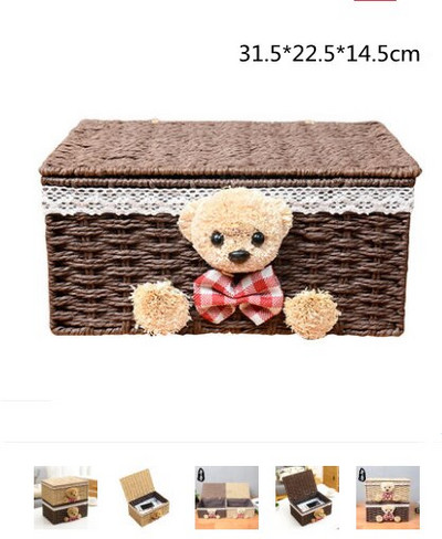 Kreatív aranyos medve rattan kosár asztali egyéb játékok játéktároló rendszerező zoknik fehérnemű doboz kosár otthoni dekoratív fonott kosár