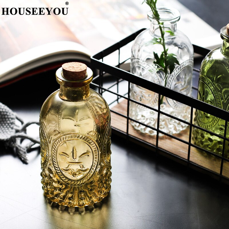 250 ml Zakka Retro váza faragott parafa asztallap üvegpalack váza Aromaterápiás palack lakberendezés