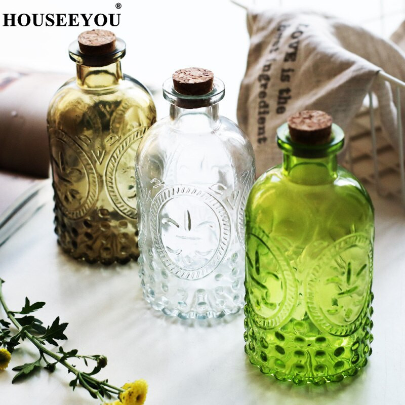 250 ml Zakka Retro váza faragott parafa asztallap üvegpalack váza Aromaterápiás palack lakberendezés