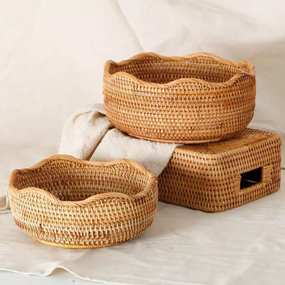 Rattan Kerek Kenyér Keksz Kosár Szőtt Teatálca Kerek Rattan Szőtt Tárolókosár Gyümölcskenyér Étel Konyha Lakberendezési Szervező