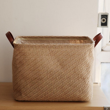 Сгъваема ръчно изработена кошница за съхранение на морска трева Плетена ратанова коремна слама Домашна градина Саксия за цветя Вълнова шарка Плантер Кошница за пране