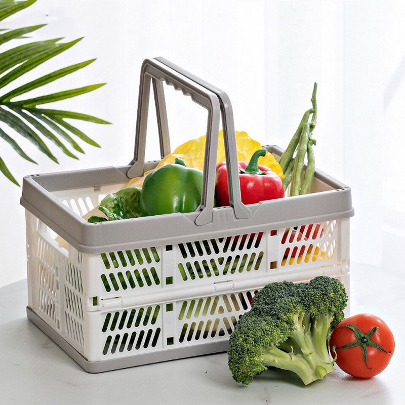 Hordozható, összecsukható bevásárlókosár fogantyúval Munkalap többcélú élelmiszer-, snack-tároló kosár Autós játéktároló kosár