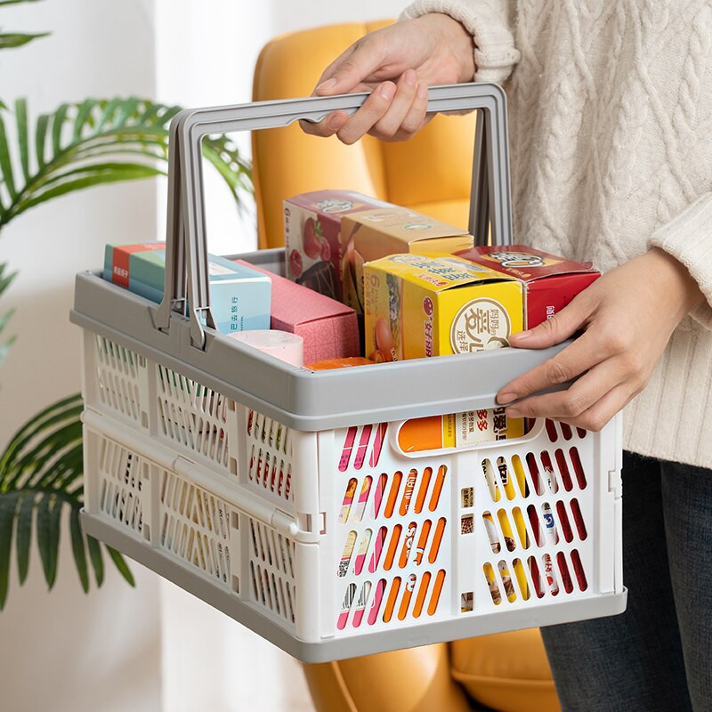 Hordozható, összecsukható bevásárlókosár fogantyúval Munkalap többcélú élelmiszer-, snack-tároló kosár Autós játéktároló kosár