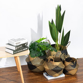 Кошница за растения с морска трева Плетена кошница за съхранение Плантер за пране Пикник Плетена сламена плажна чанта Саксии с растения Покривало Домашен бохо декор