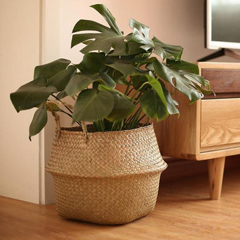 Ръчно изработена бамбукова кошница за съхранение Органайзер за пране Поставка за играчки Контейнер Слама Ратан Морска трева Градинска саксия Саксия за растения