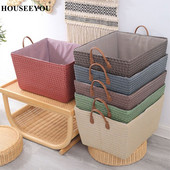 Rattan tárolókosár, szőtt, négyszögletes fonott mosodai tárolóedény, újrafelhasználható egyéb készlet, otthoni asztali doboz dekoráció