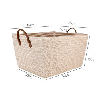 Ратанова кошница за съхранение Тъкан правоъгълен плетен контейнер за пране Органайзер за многократна употреба Декорация на кутия за работен плот