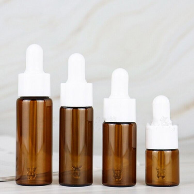 10db Üres 1ml 2ml 3ml 5ml csepegtetős üvegpalack hordozható aromaterápiás illóolaj átlátszó mini flakon átlátszó/borostyánsárga fiola