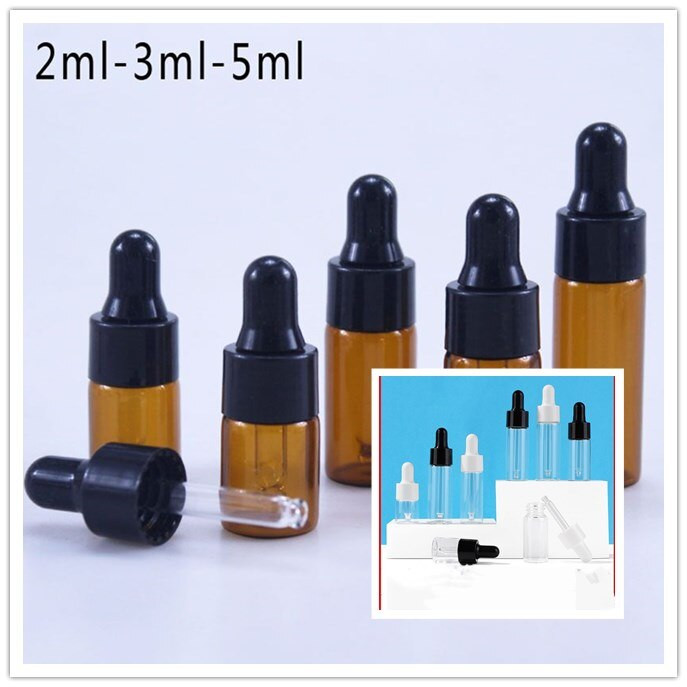 10db Üres 1ml 2ml 3ml 5ml csepegtetős üvegpalack hordozható aromaterápiás illóolaj átlátszó mini flakon átlátszó/borostyánsárga fiola