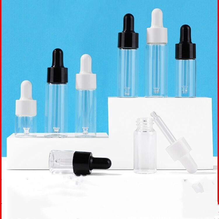 10db Üres 1ml 2ml 3ml 5ml csepegtetős üvegpalack hordozható aromaterápiás illóolaj átlátszó mini flakon átlátszó/borostyánsárga fiola
