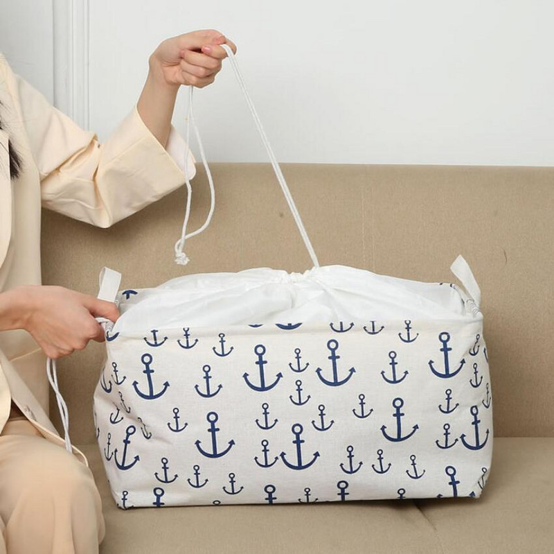 Noua cutie de depozitare pentru birou acoperită cu ancora, lenjerie de bumbac, organizator de depozitare haine, coș de depozitare, cutie cosmetică, găleată de depozitare pentru jucării pentru copii
