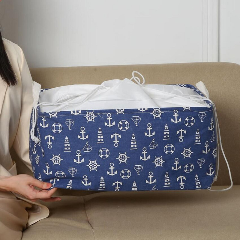 Noua cutie de depozitare pentru birou acoperită cu ancora, lenjerie de bumbac, organizator de depozitare haine, coș de depozitare, cutie cosmetică, găleată de depozitare pentru jucării pentru copii