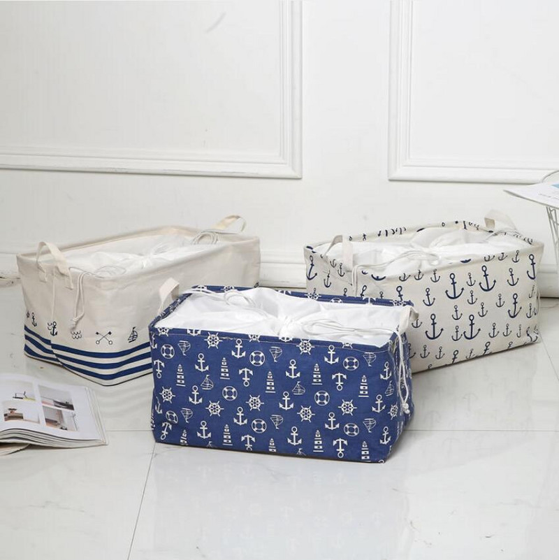 Noua cutie de depozitare pentru birou acoperită cu ancora, lenjerie de bumbac, organizator de depozitare haine, coș de depozitare, cutie cosmetică, găleată de depozitare pentru jucării pentru copii