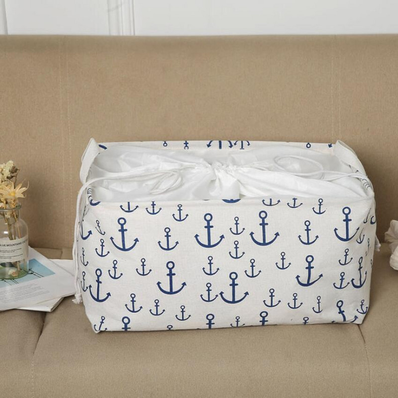 Noua cutie de depozitare pentru birou acoperită cu ancora, lenjerie de bumbac, organizator de depozitare haine, coș de depozitare, cutie cosmetică, găleată de depozitare pentru jucării pentru copii