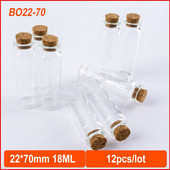 18ml-es 22*70mm-es tároló üvegpalackok parafa dugóval átlátszó üres üvegedény Üzenet esküvői dekorációs flakon 12db