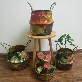 Ръчно изработени бамбукови кошници за съхранение Морска трева Плетена ръчно плетена кошница Градинска саксия Контейнер за пране Държач за играчки