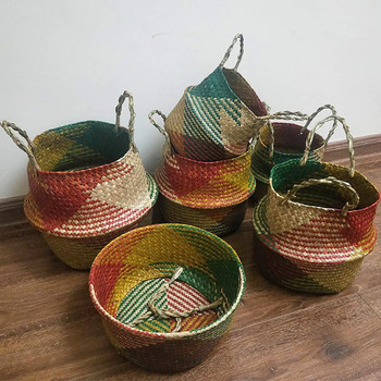 Ръчно изработени бамбукови кошници за съхранение Морска трева Плетена ръчно плетена кошница Градинска саксия Контейнер за пране Държач за играчки