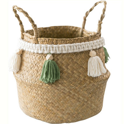 Cestas De Mimbre Decorativas Rattan kosár Bohém bojt Fonott kosárkert Makramé bojttal Home Organizer Panier Osier