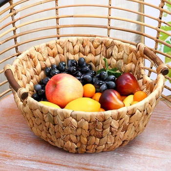 Χειροποίητο καλάθι αποθήκευσης ρατάν Στρογγυλό καλάθι με φρούτα βασικού χρώματος Απλή υφαντά Αποθήκευση φρούτων και λαχανικών Διακόσμηση σπιτιού