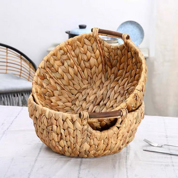 Ръчно изработена ратанова кошница за съхранение Кръгла кошница за плодове Основен цвят Просто тъкано съхранение на плодове и зеленчуци Декорация на дома