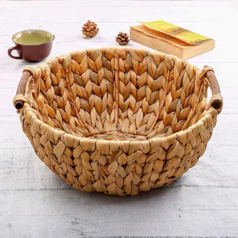 Rankų darbo rotango laikymo krepšelis apvalus vaisių krepšelis, pagrindinė spalva paprastas austas vaisių ir daržovių laikymo namų dekoravimas