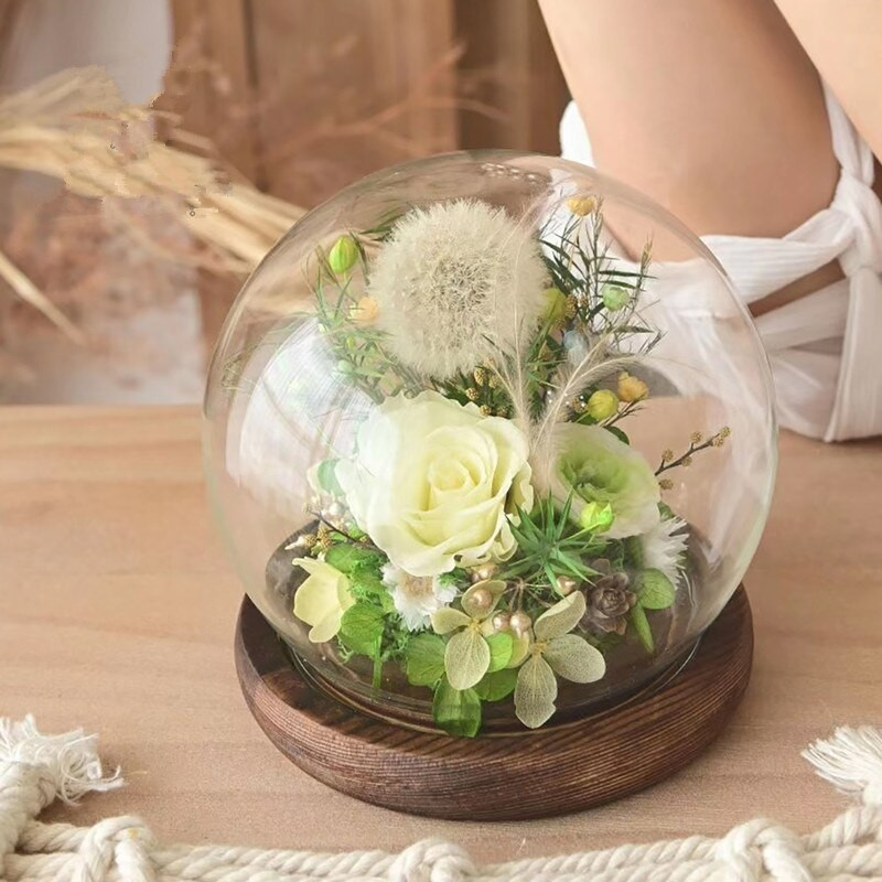 Átmérő=12 cm Középméretű, kerek alakú üvegkupola váza lakberendezési antik alap átlátszó borító esküvői ajándék